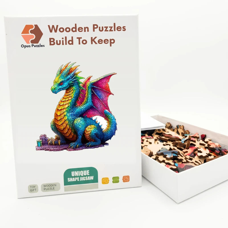 Rainbow Spirit Dragon Wooden Puzzle – packaged wooden puzzle gift box