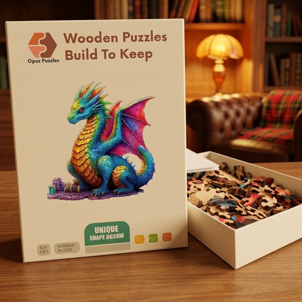 Rainbow Spirit Dragon Wooden Puzzle – packaged wooden puzzle gift box