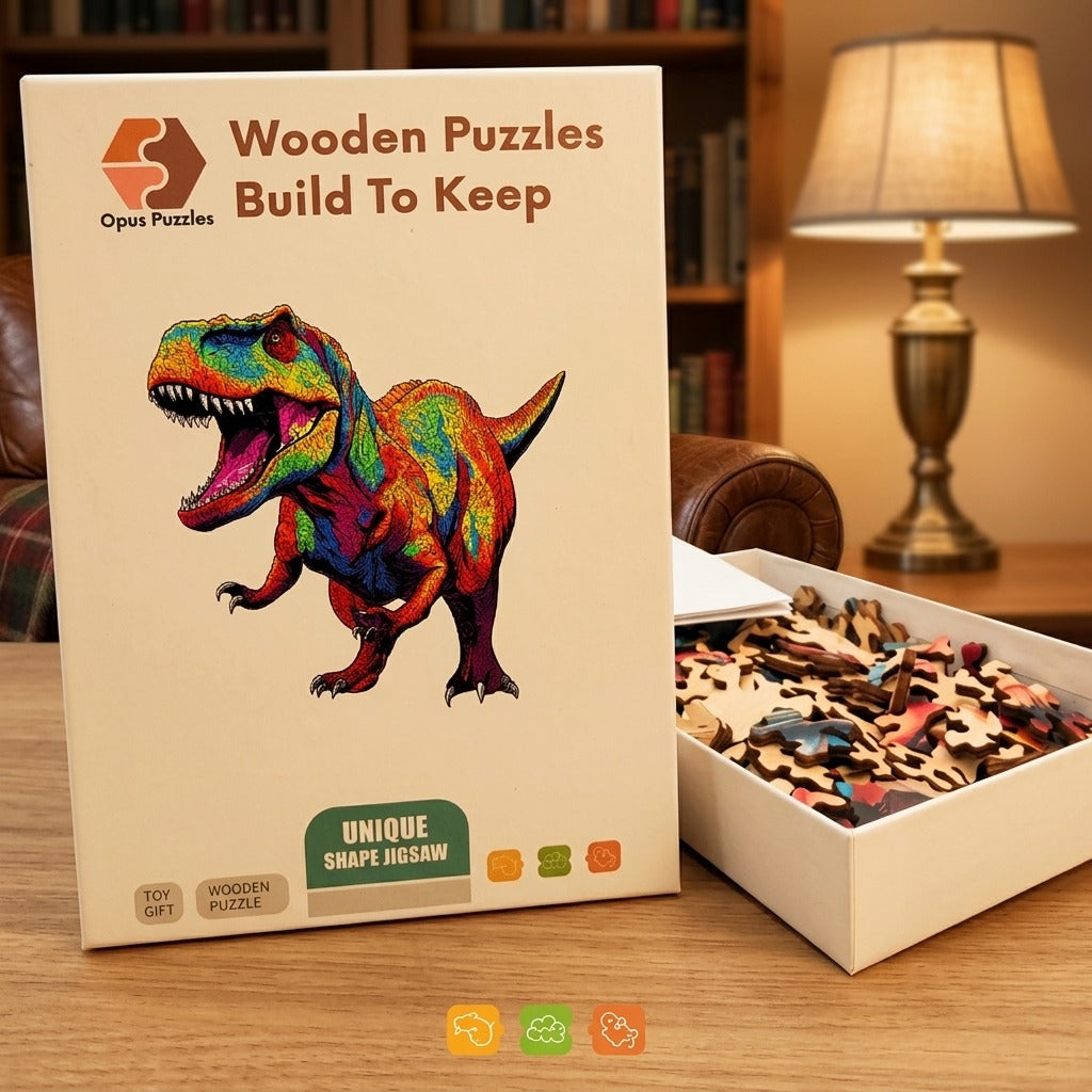 Prismatic T-Rex Wooden Puzzle – packaged wooden puzzle gift box