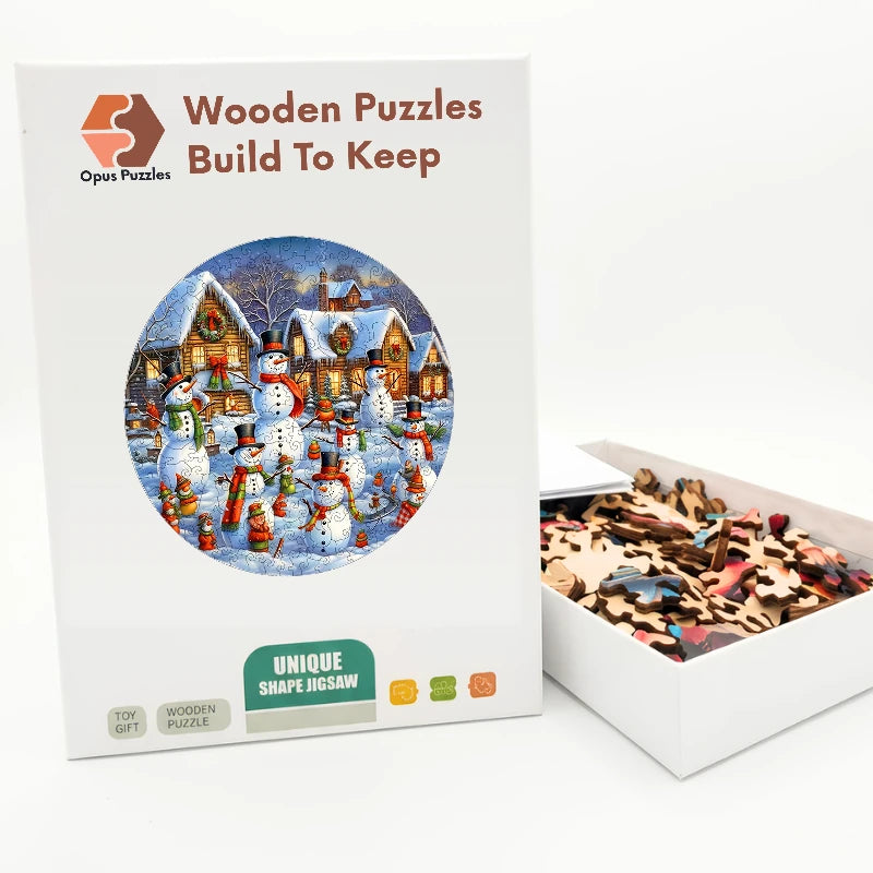 Snowman Village Christmas Wooden Puzzle – packaged wooden puzzle gift box