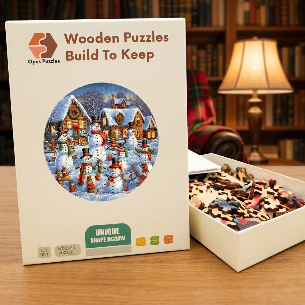 Snowman Village Christmas Wooden Puzzle – packaged wooden puzzle gift box