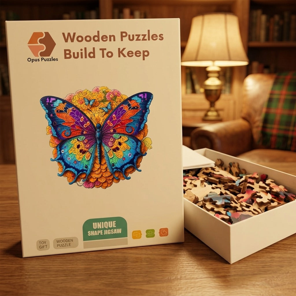 Stained Glass Butterfly Wooden Puzzle – packaged wooden puzzle gift box