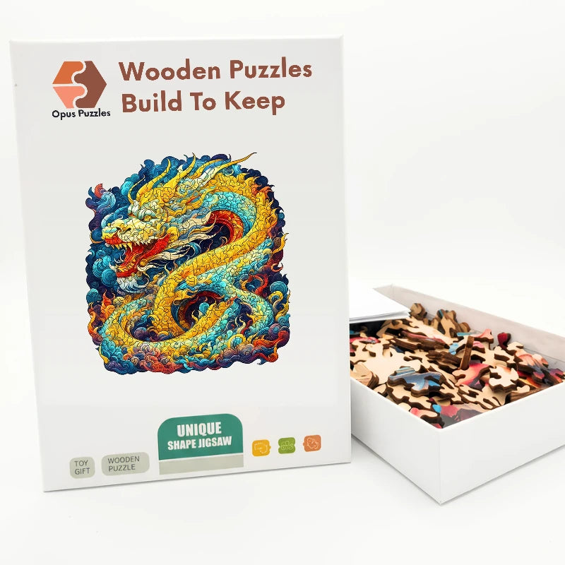 Golden Eastern Dragon Wooden Puzzle – packaged wooden puzzle gift box