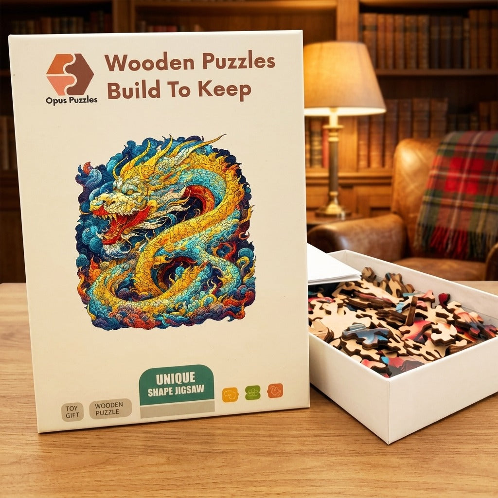 Golden Eastern Dragon Wooden Puzzle – packaged wooden puzzle gift box