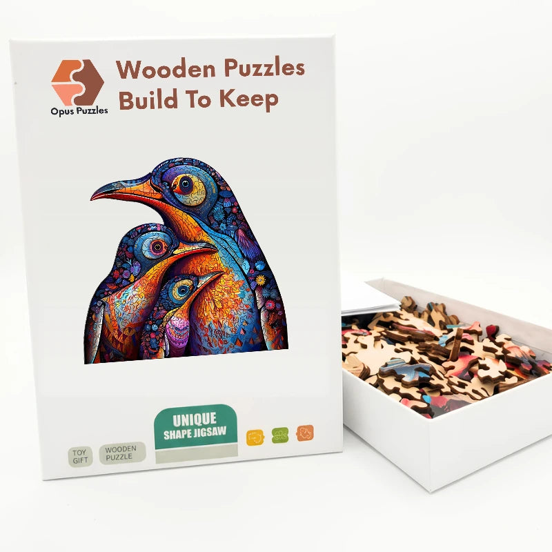 Penguin Family Wooden Puzzle – packaged wooden puzzle gift box