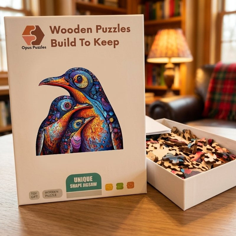 Penguin Family Wooden Puzzle – packaged wooden puzzle gift box