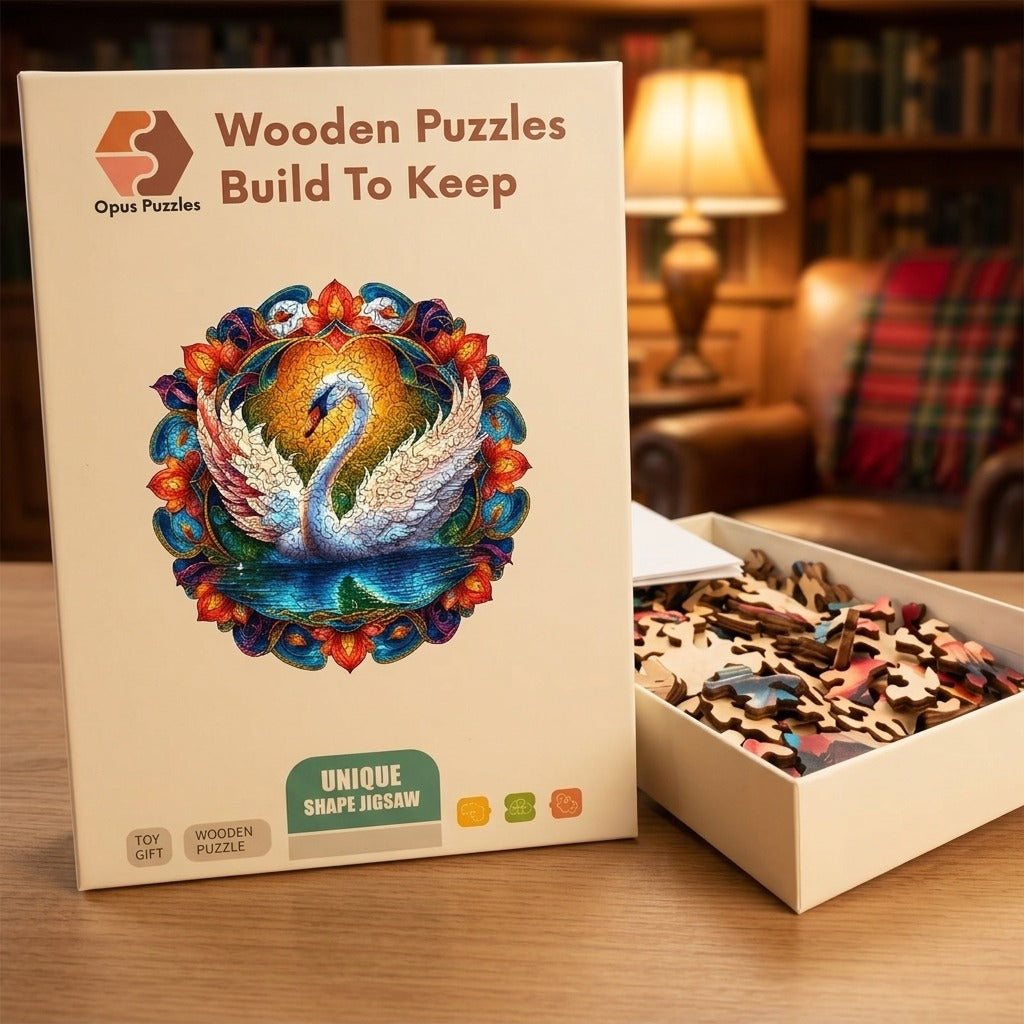 Mandala Swan Wooden Puzzle – packaged wooden puzzle gift box