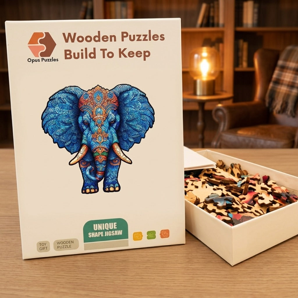 Mandala Elephant Wooden Puzzle – packaged wooden puzzle gift box