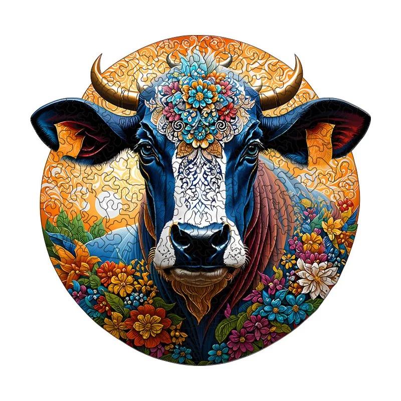 Highland Flower Cow Wooden Puzzle