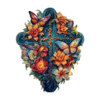 Floral Cross and Hummingbird Wooden Puzzle