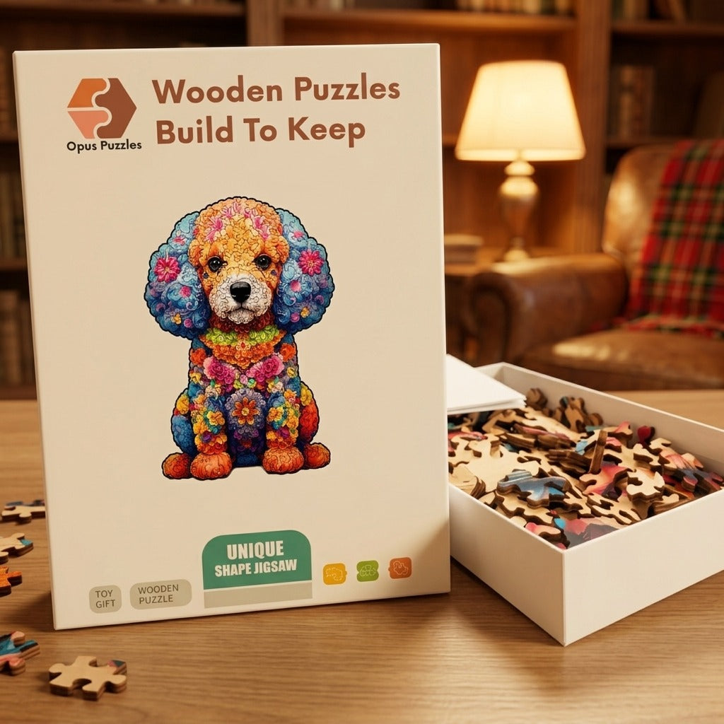 Floral Poodle Wooden Puzzle – packaged wooden puzzle gift box