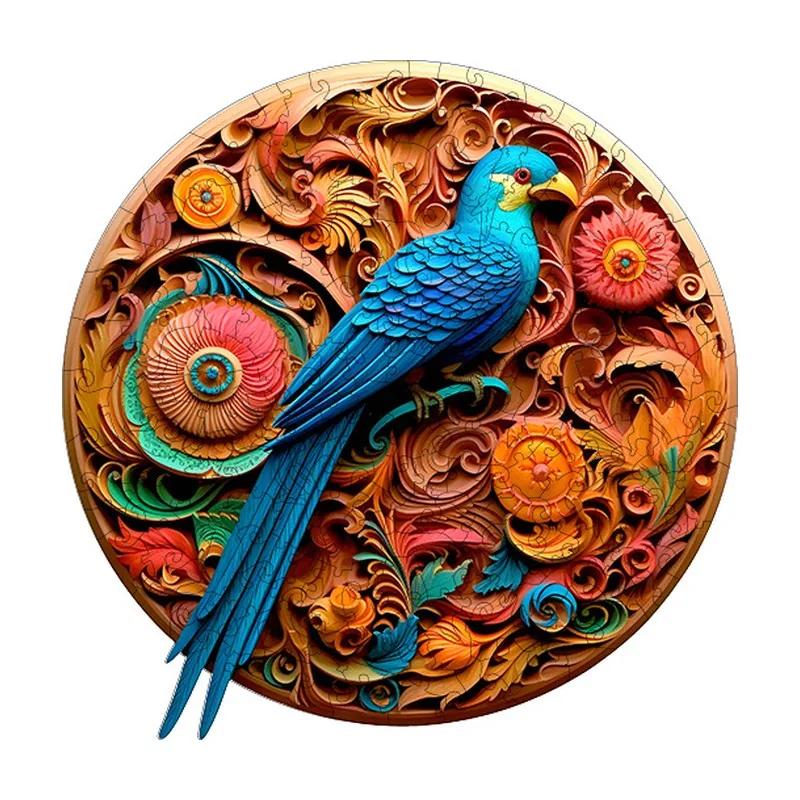 Carved Medallion Macaw Wooden Puzzle