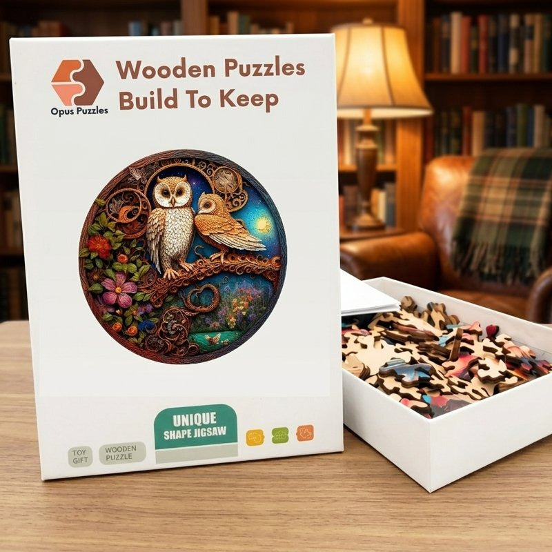 Moonlit Owls Wooden Puzzle – packaged wooden puzzle gift box