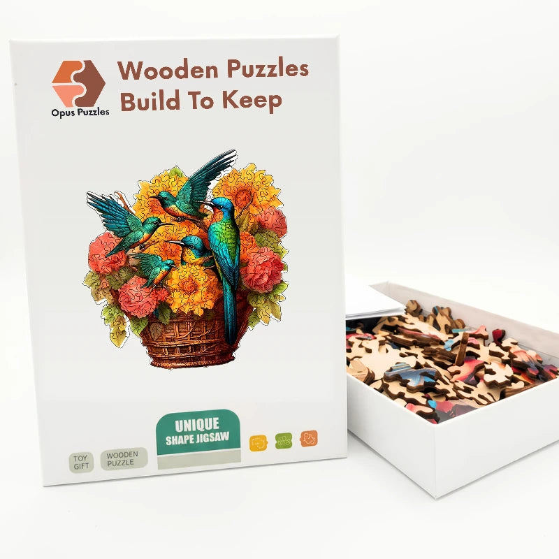 Hummingbird Bouquet Wooden Puzzle – packaged wooden puzzle gift box