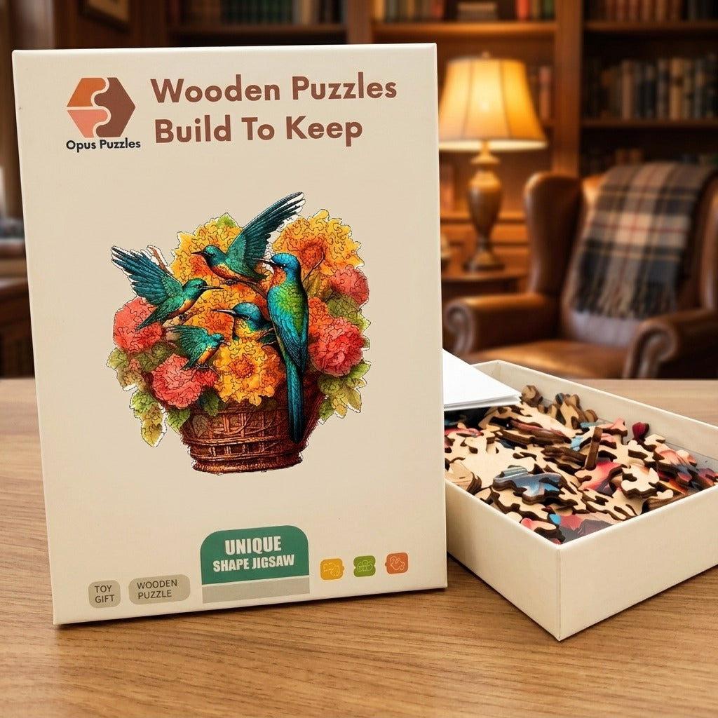 Hummingbird Bouquet Wooden Puzzle – packaged wooden puzzle gift box