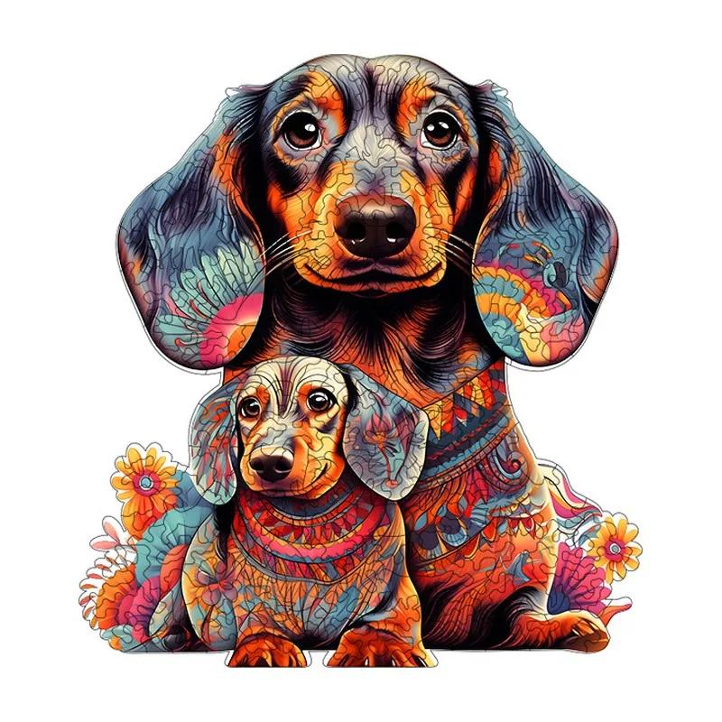 Dachshund and Pup Wooden Puzzle