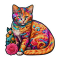 Floral Orange Cat Wooden Puzzle