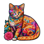 Floral Orange Cat Wooden Puzzle