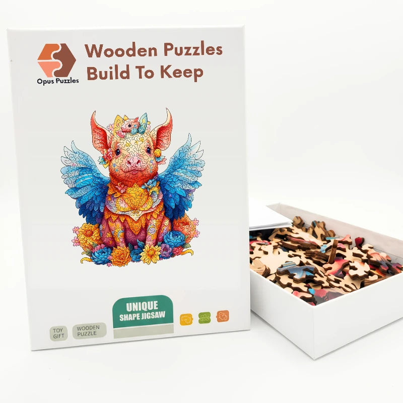 Winged Piglet Wooden Puzzle – packaged wooden puzzle gift box