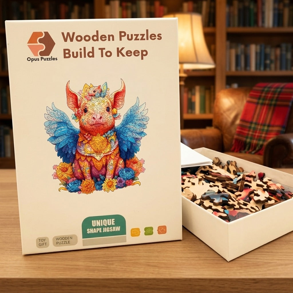 Winged Piglet Wooden Puzzle – packaged wooden puzzle gift box