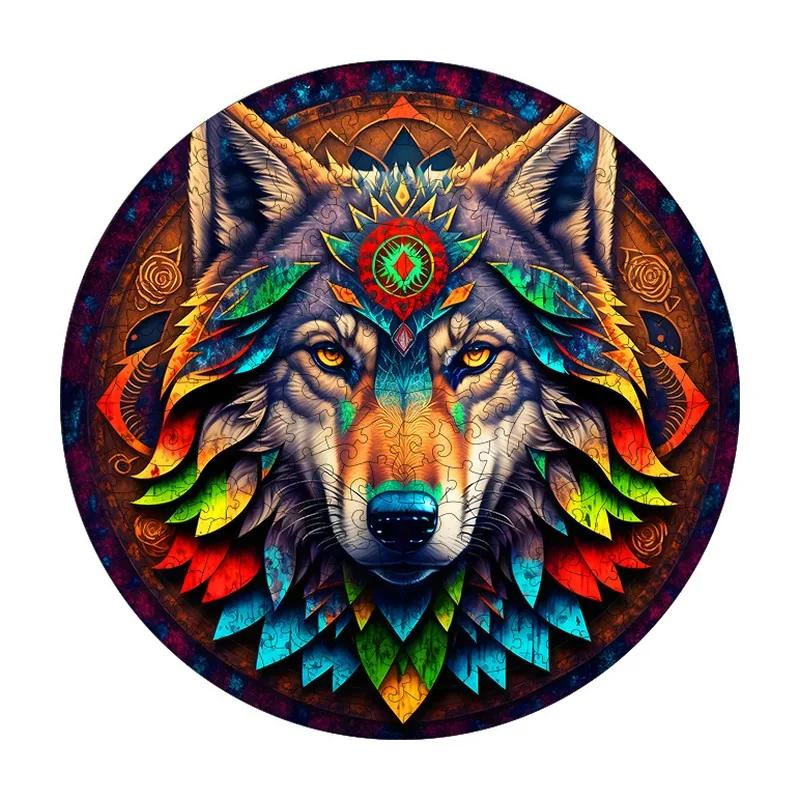 Tribal Wolf Mandala Wooden Puzzle