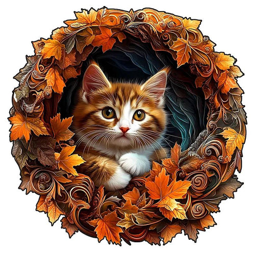 Autumn Wreath Kitten Wooden Puzzle