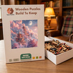 Pink Cloud Pagodas Wooden Puzzle – packaged wooden puzzle gift box