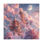 Pink Cloud Pagodas round wooden puzzle