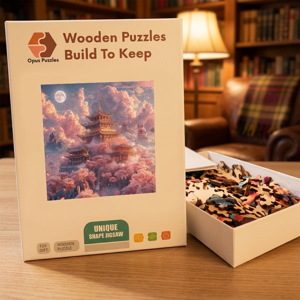 Cloud Pagoda Dusk Wooden Puzzle – packaged wooden puzzle gift box
