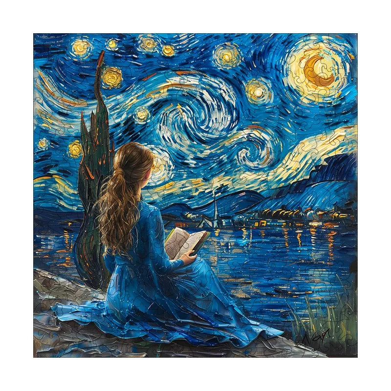 Starry Night Reader round wooden puzzle