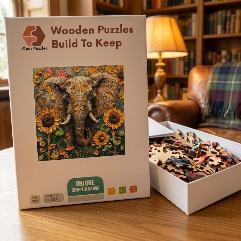 Sunflower Elephant Wooden Puzzle – packaged wooden puzzle gift box