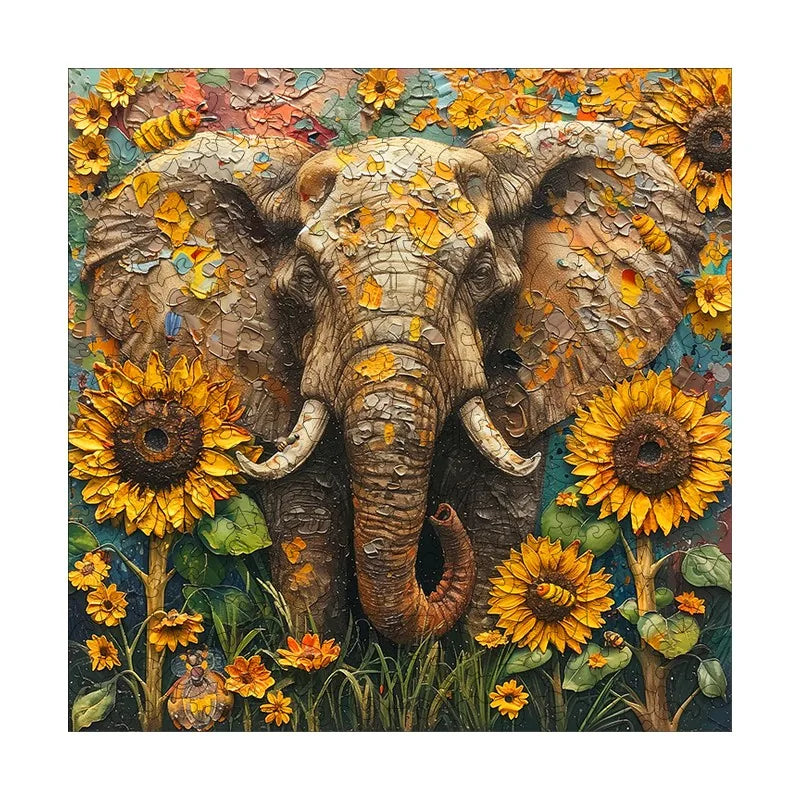 Sunflower Elephant round wooden puzzle