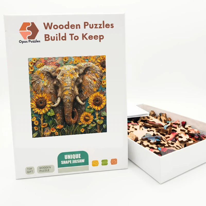 Sunflower Elephant Wooden Puzzle – packaged wooden puzzle gift box