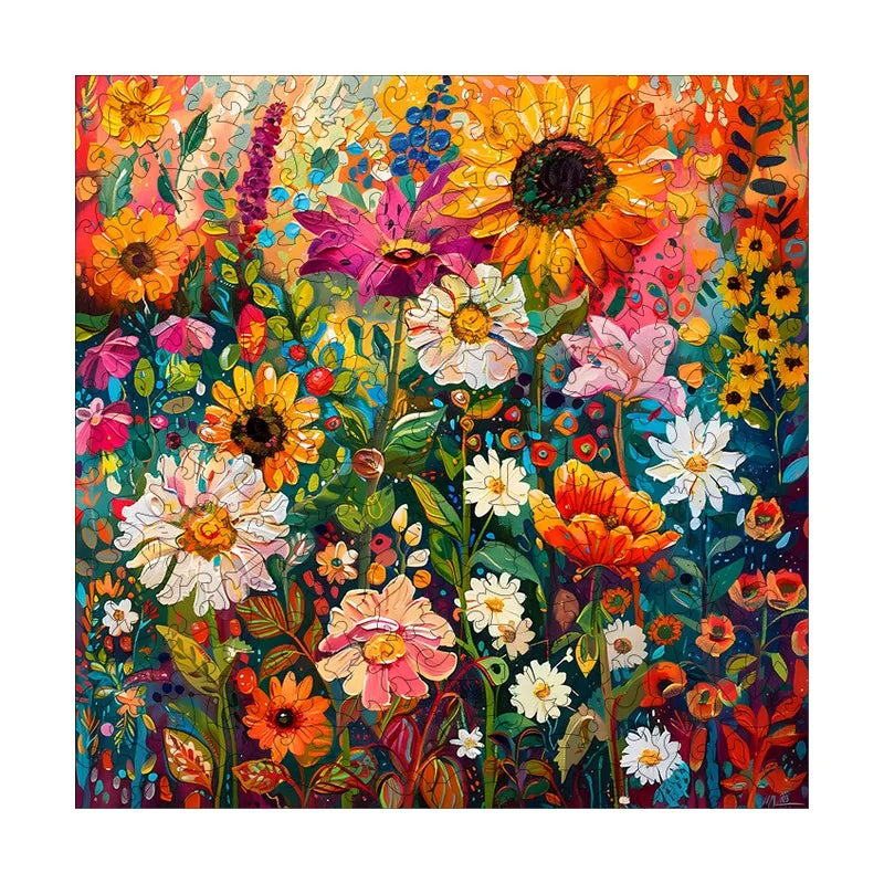 Wildflower Burst round wooden puzzle