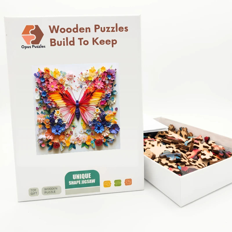 Paper Flower Butterfly Wooden Puzzle – packaged wooden puzzle gift box