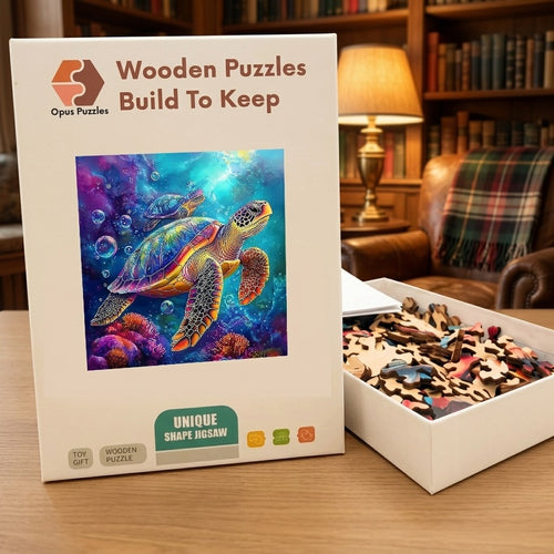 Cosmic Sea Turtle Wooden Puzzle – packaged wooden puzzle gift box