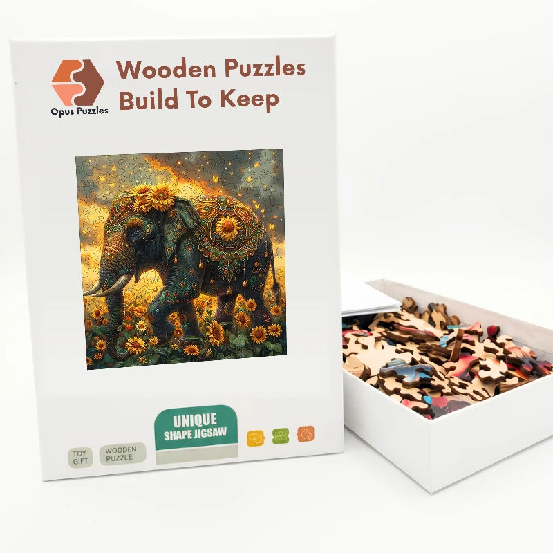 Sunflower Spirit Elephant Wooden Puzzle – packaged wooden puzzle gift box