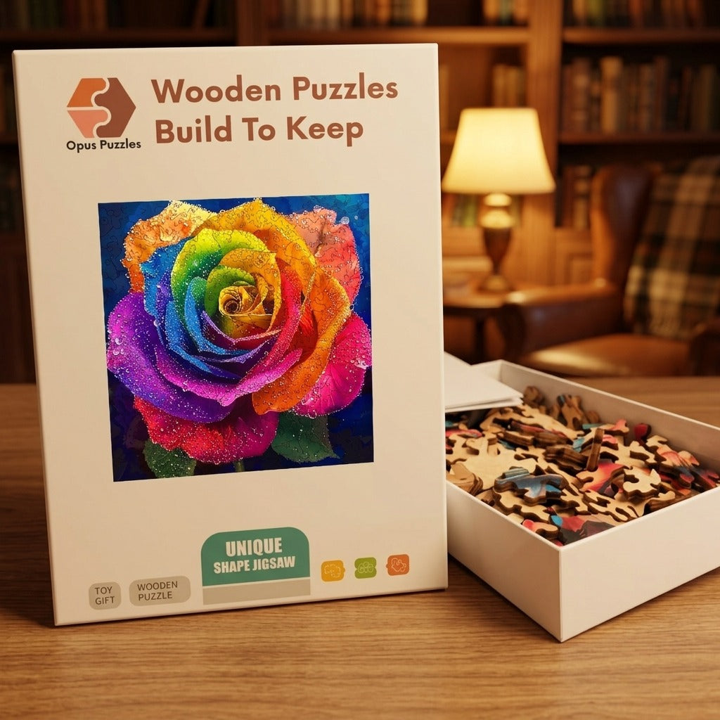 Rainbow Rose Dew Wooden Puzzle – packaged wooden puzzle gift box