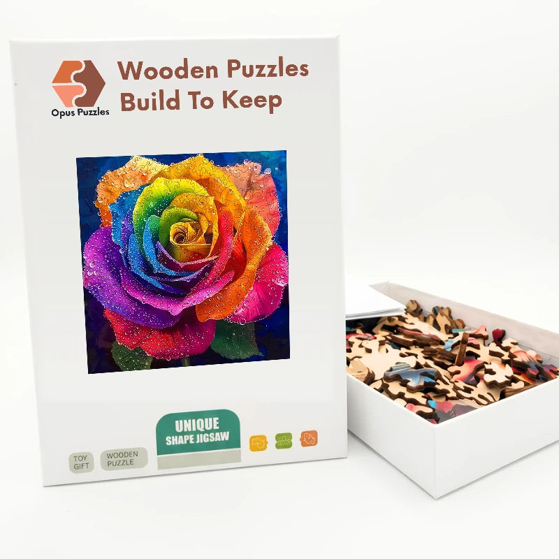 Rainbow Rose Dew Wooden Puzzle – packaged wooden puzzle gift box