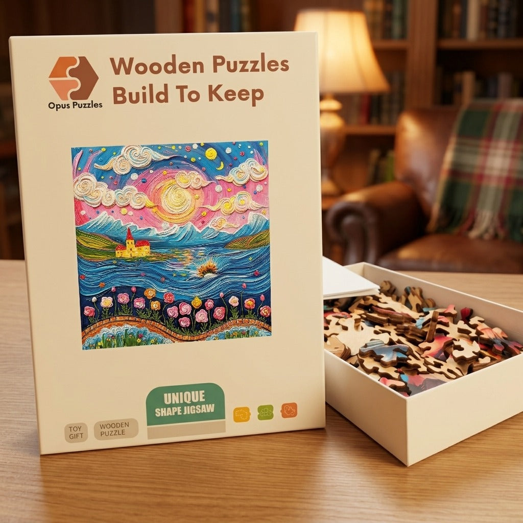 Seaside Rose Cottage Wooden Puzzle – packaged wooden puzzle gift box
