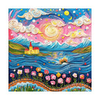 Seaside Rose Cottage round wooden puzzle