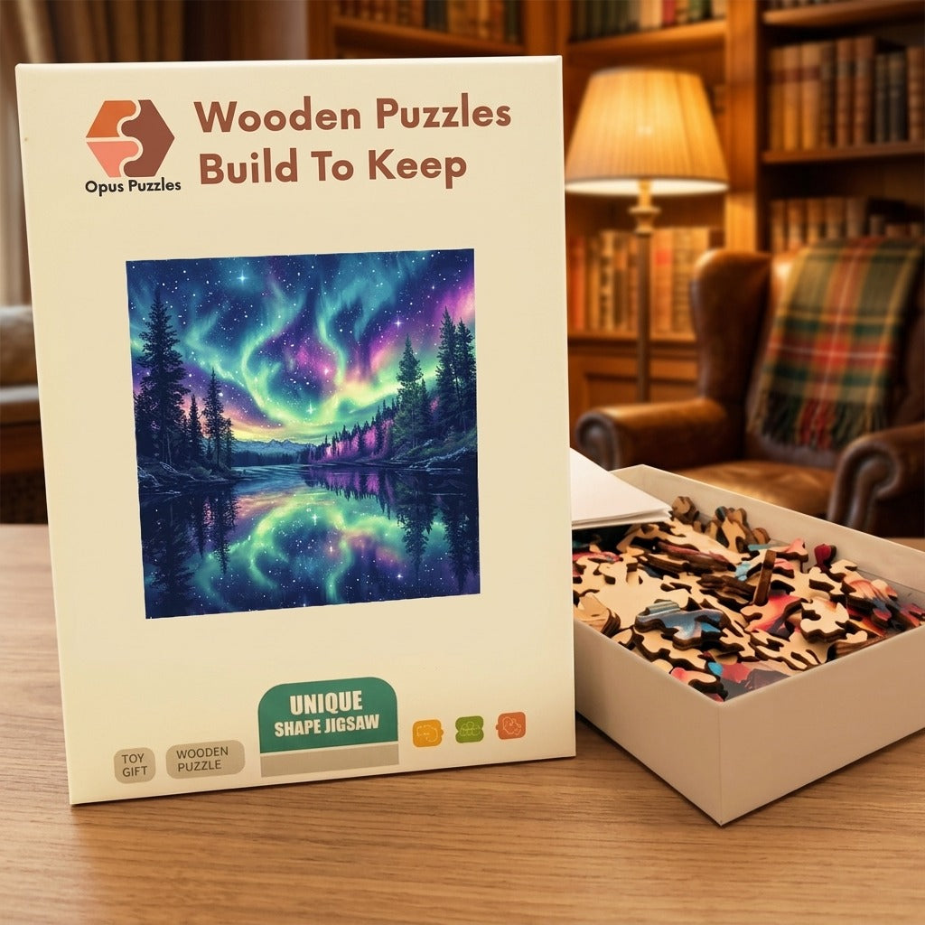 Aurora Lake Reflection Wooden Puzzle – packaged wooden puzzle gift box