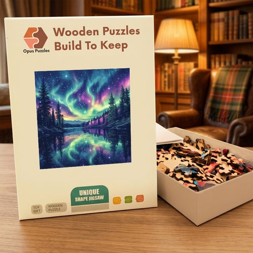 Aurora Lake Reflection Wooden Puzzle – packaged wooden puzzle gift box