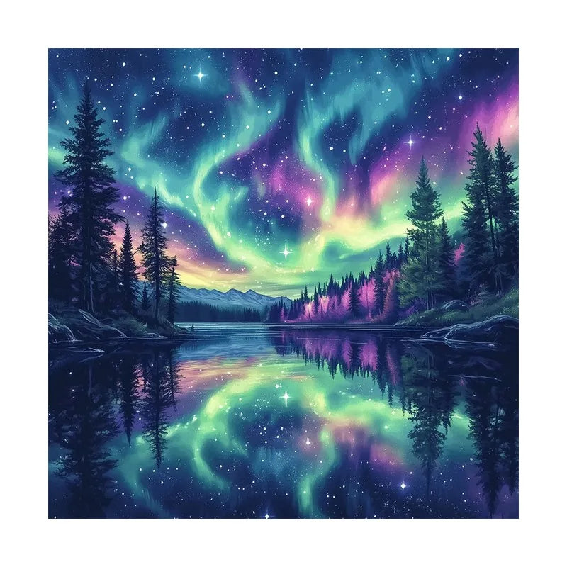 Aurora Lake Reflection round wooden puzzle