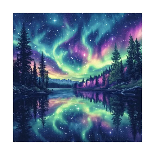 Aurora Lake Reflection round wooden puzzle