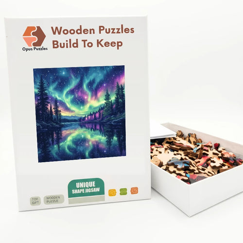 Aurora Lake Reflection Wooden Puzzle – packaged wooden puzzle gift box