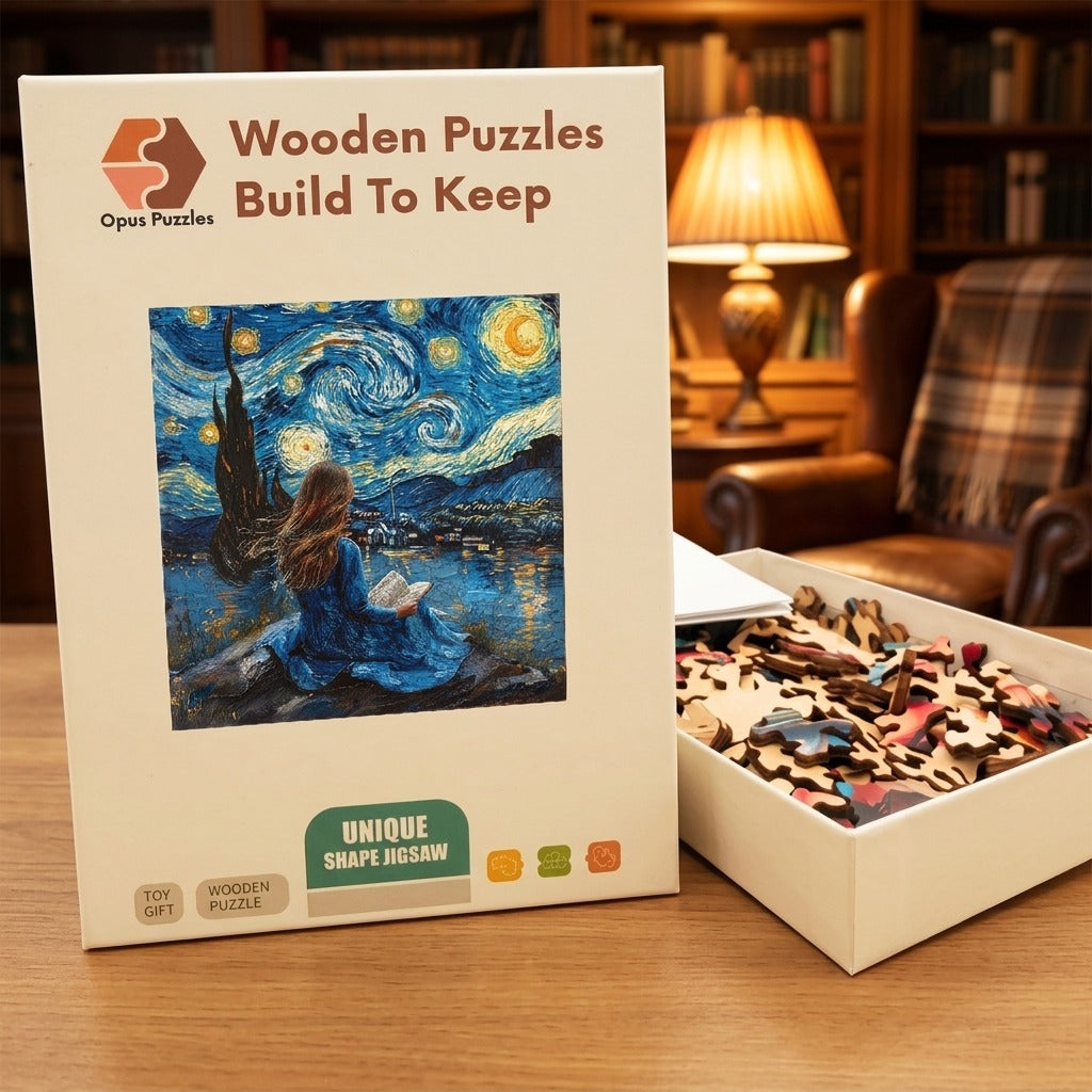 Starry Night Reader Wooden Puzzle – packaged wooden puzzle gift box