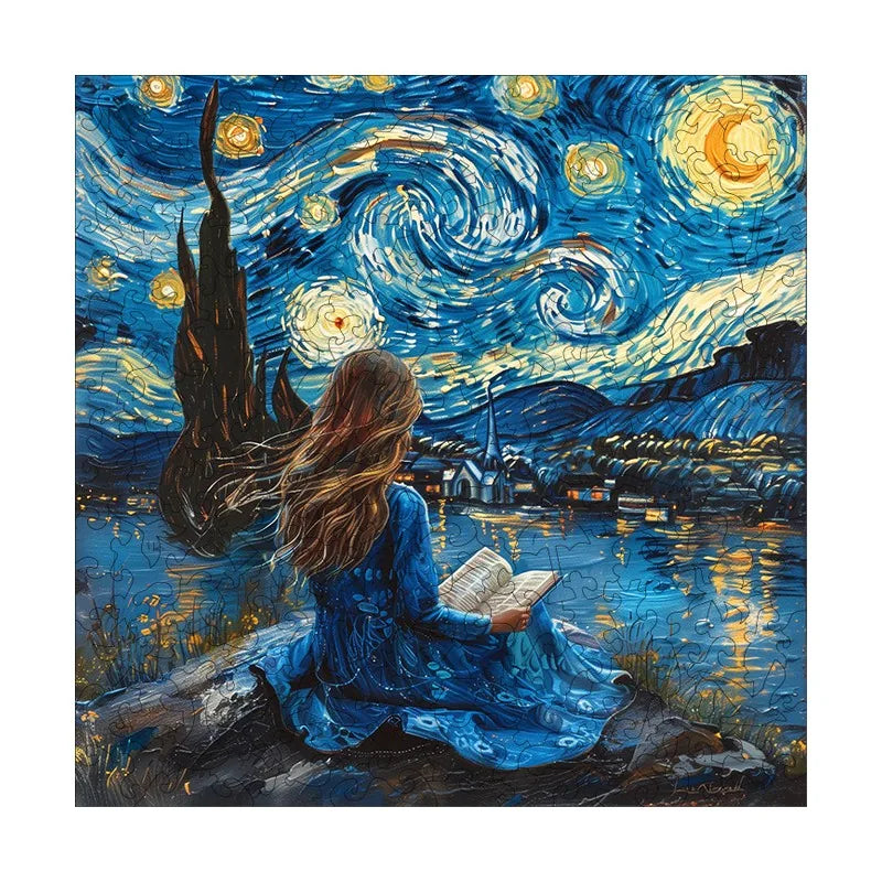 Starry Night Reader round wooden puzzle