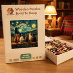Starry Night Cats Wooden Puzzle – packaged wooden puzzle gift box