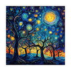 Starry Night Forest round wooden puzzle